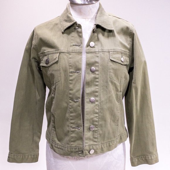 Anthropologie S Cotton Jean Jacket Light Green Tan Grey - Picture 14 of 14